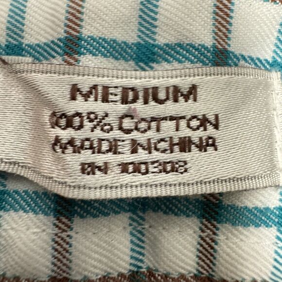 Peter Millar Shirt Medium Teal Brown Plaid Button Down Nanoluxe Easycare - Picture 6 of 8